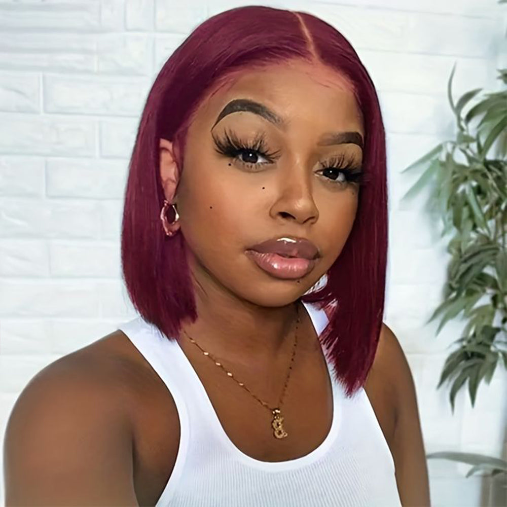 DORIMY 99J Burgundy Short Human Hair Wigs 10-14Inch 180%Density short hair Lace Front 100% Human Hair Wigs 13×4 Smooth Straight Lace Frontal Wig For Woman