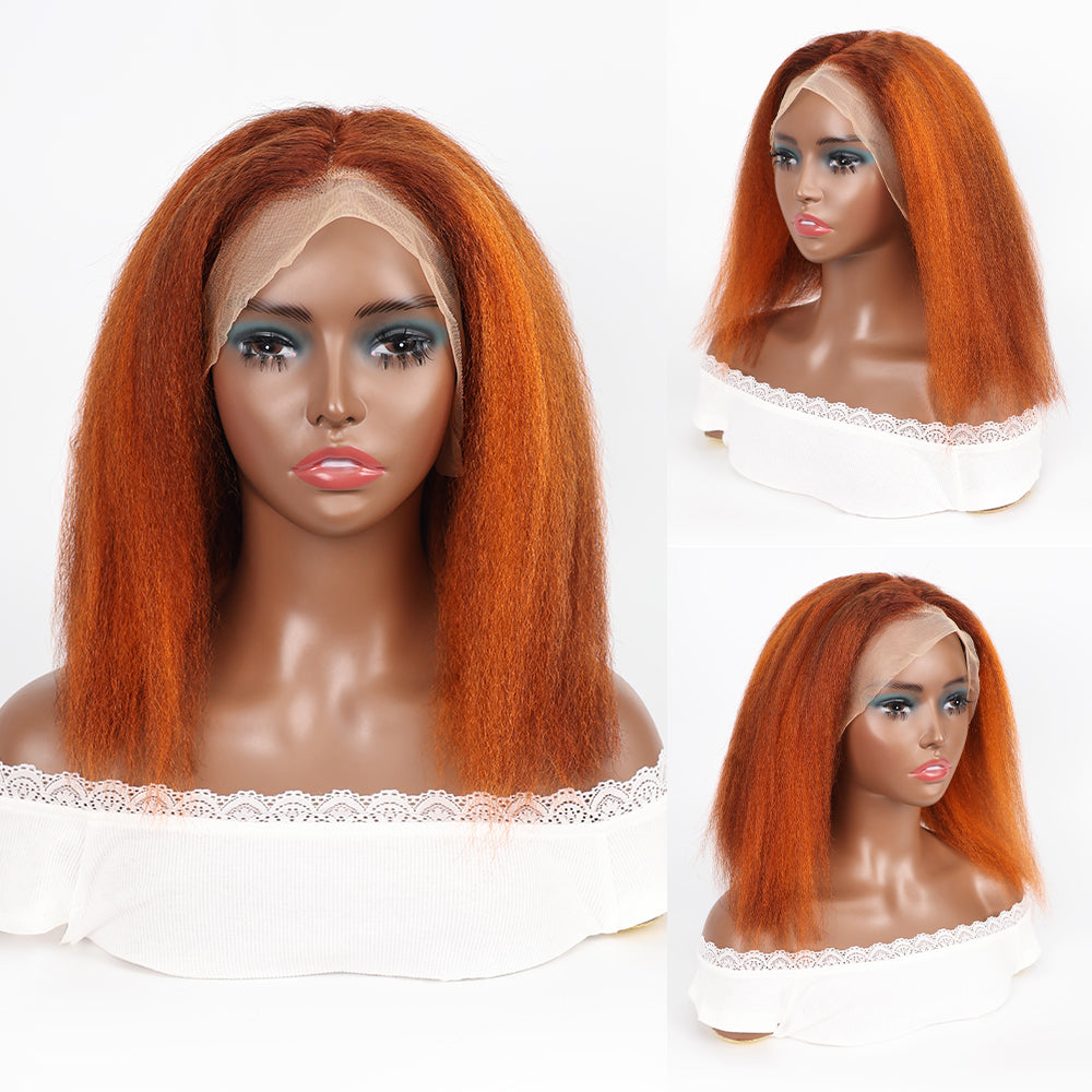 DORIMY Ombre Highlight 4/350 180%Density BOB short hair 10-14Inch Ginger-Orange Lace Front 100% Human Hair Wigs 13×4 Small Curly Hair Lace Frontal Wig For Woman
