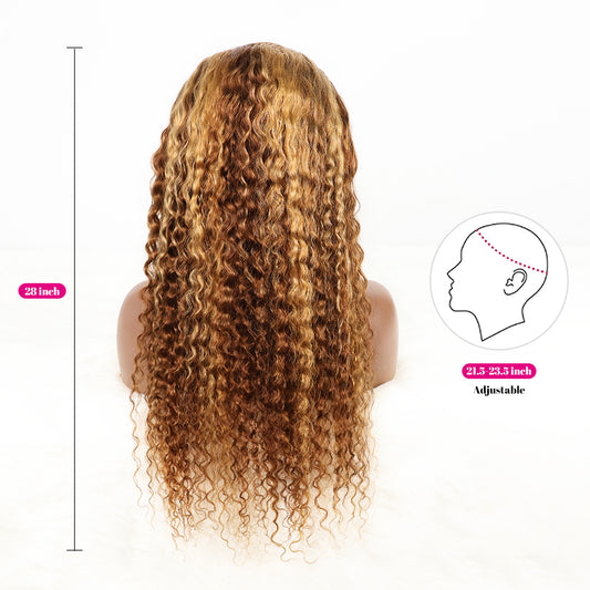 DORIMY 16-34Inch Highlight Curly 13x6 Lace Front Wig 4/27 Brown Colored Deep Wave Transpare Lace Frontal Human Hair Wigs