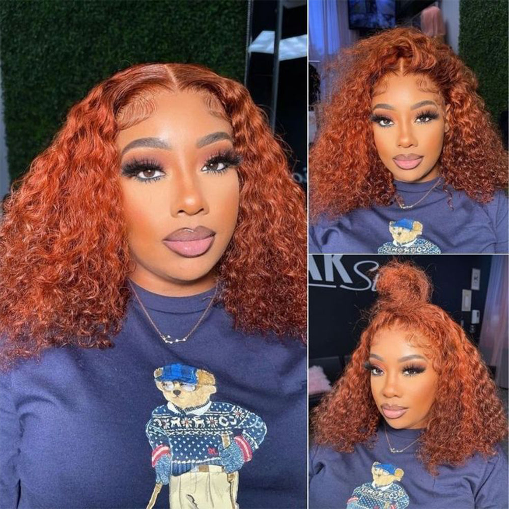 DORIMY Ombre Highlight 4/350 180%Density BOB short hair 10-14Inch Ginger-Orange Lace Front 100% Human Hair Wigs 13×4 Curly Hair Lace Frontal Wig For Woman