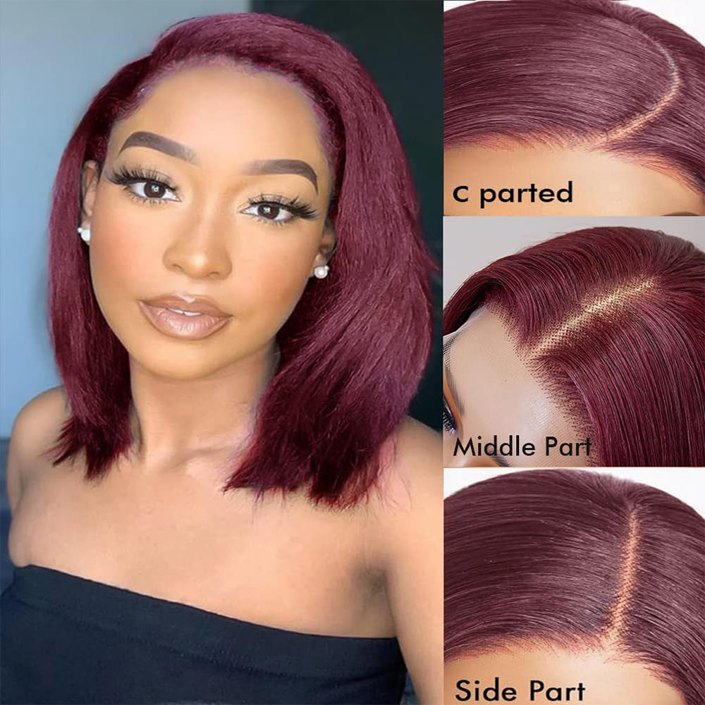 DORIMY 99J Burgundy Short Human Hair Wigs 10-14Inch 180%Density short hair Lace Front 100% Human Hair Wigs 13×4 Small Curly Lace Frontal Wig For Woman