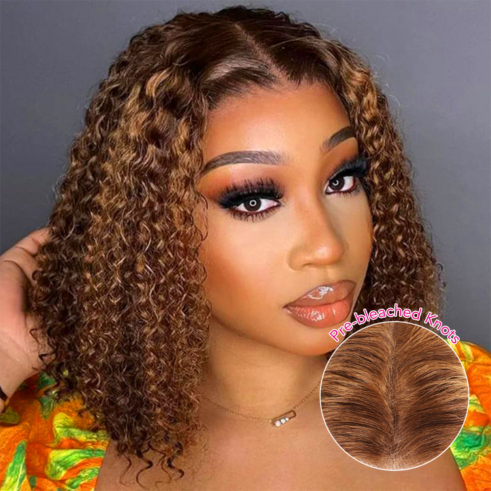 DORIMY Ombre Highlight 4/27 180%Density BOB short hair 10-14Inch Brown Lace Front 100% Human Hair Wigs 13×4 Curly Hair Lace Frontal Wig For Woman