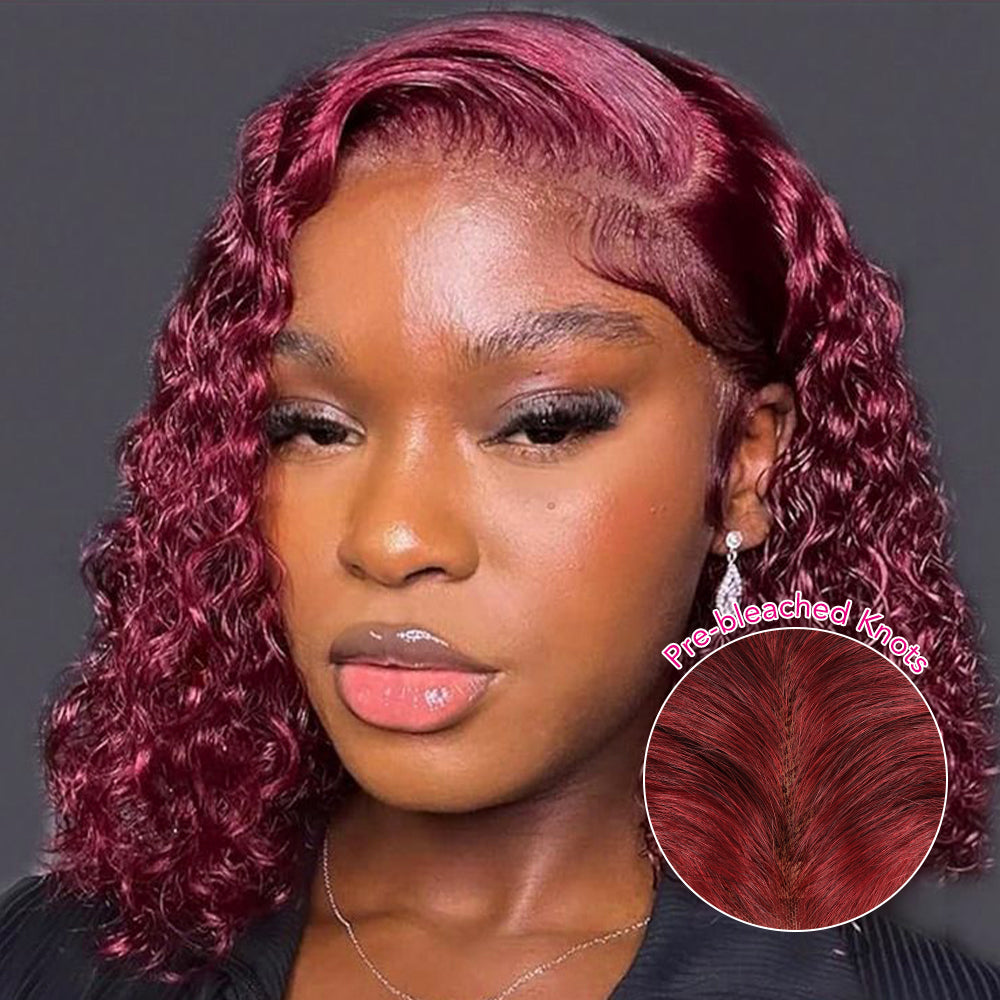 DORIMY 99J Burgundy Short Human Hair Wigs 10-14Inch 180%Density short hair Lace Front 100% Human Hair Wigs 13×4 Curly Lace Frontal Wig For Woman