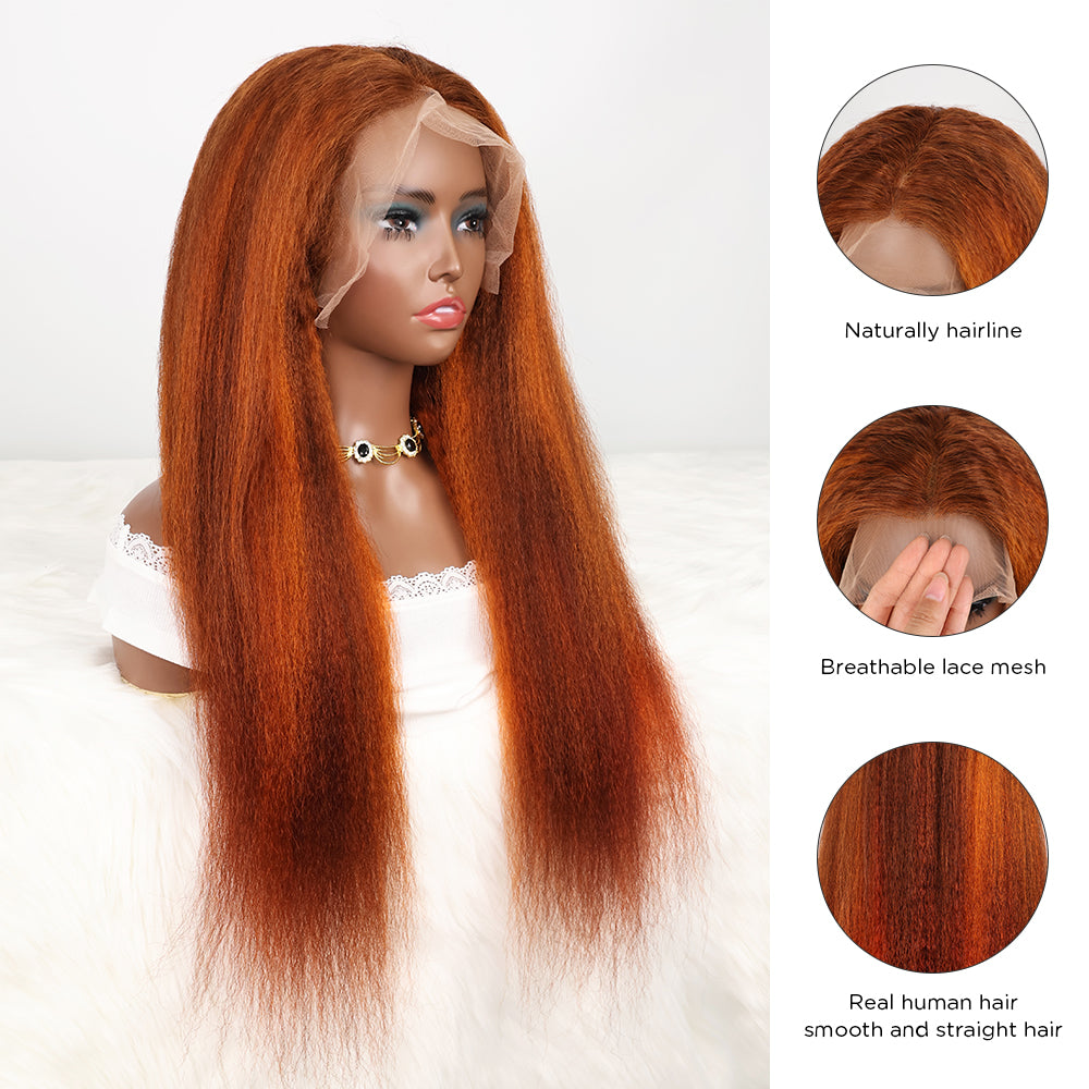 DORIMY 180 Density 4/350 Ginger Deep Wave 16-34Inch 13x6 Lace Front Wig Orange Small Curly Human Hair Lace Frontal Wigs Water Wave