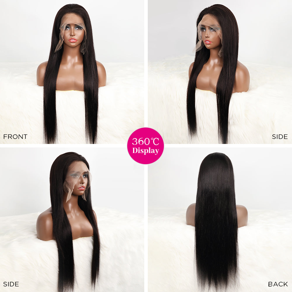DORIMY 180% Density Natural Black Hair Color 16-40Inch 13x6 Smooth Straight Lace Frontal Wig For Woman