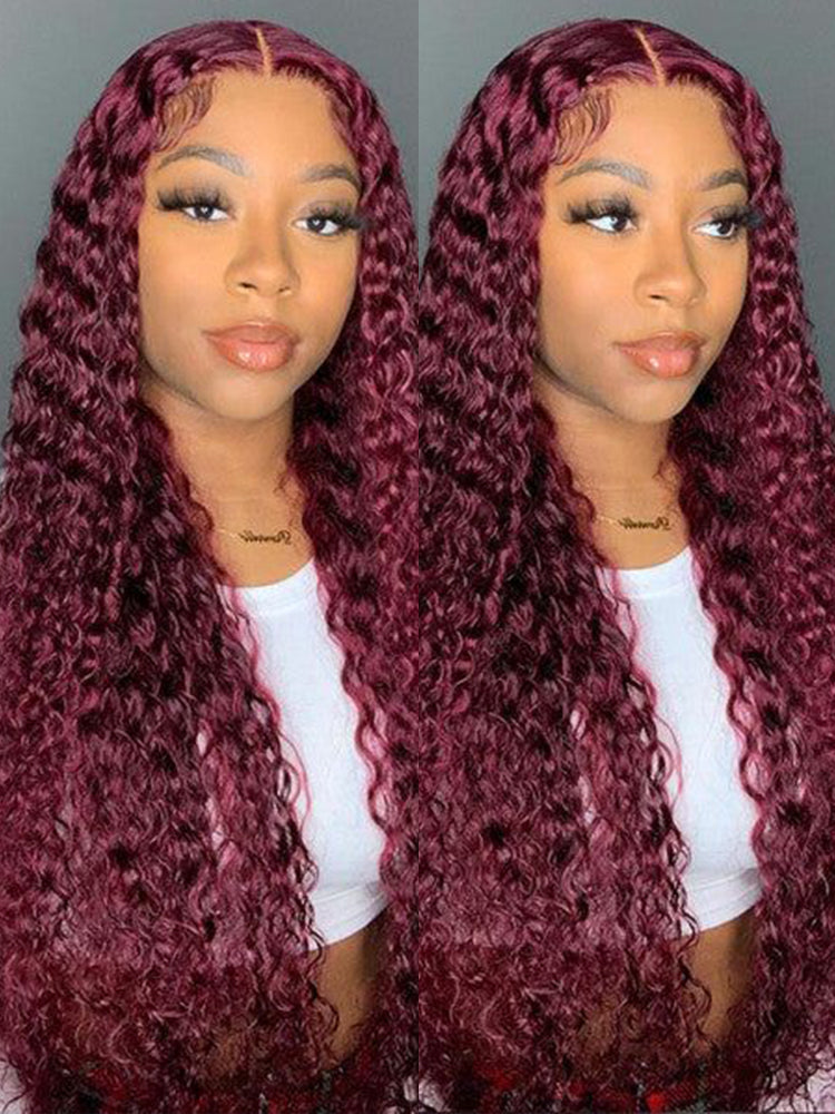 DORIMY Burgundy Wig 99J Lace Front Wig 13X6 Curly Human Hair Wigs Colored Deep Wave 180 Density 100% Human Hair Wig For Women