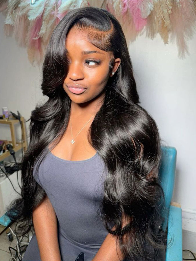 DORIMY 180% Density Natural Black Hair Color 16-34Inch Wavy Lace Frontal Wig For Woman