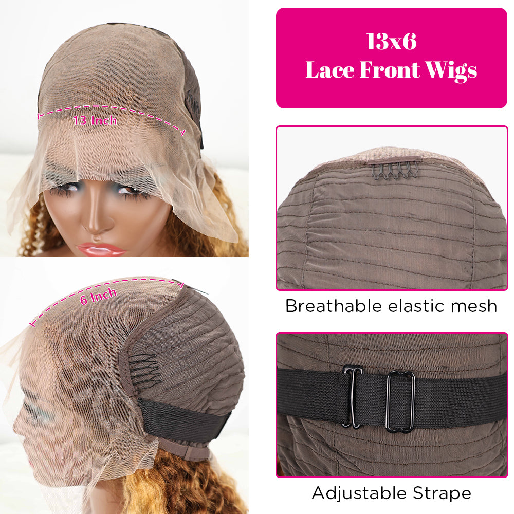 DORIMY 16-34Inch Highlight Curly 13x6 Lace Front Wig 4/27 Brown Colored Deep Wave Transpare Lace Frontal Human Hair Wigs