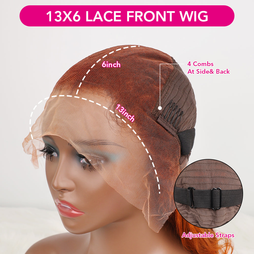 DORIMY 180 Density 4/350 Ginger Deep Wave 16-34Inch 13x6 Lace Front Wig Orange Curly Human Hair Lace Frontal Wigs Wavy Hair