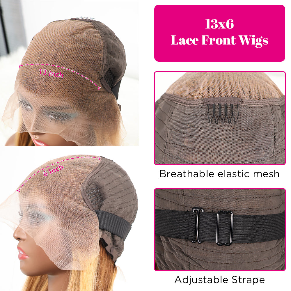 DORIMY Highlight Wig 4/27 180%Density Long hair 16-34Inch Brown Lace Front 100% Human Hair Wigs 13×6 Straight hair Lace Frontal Wig For Woman