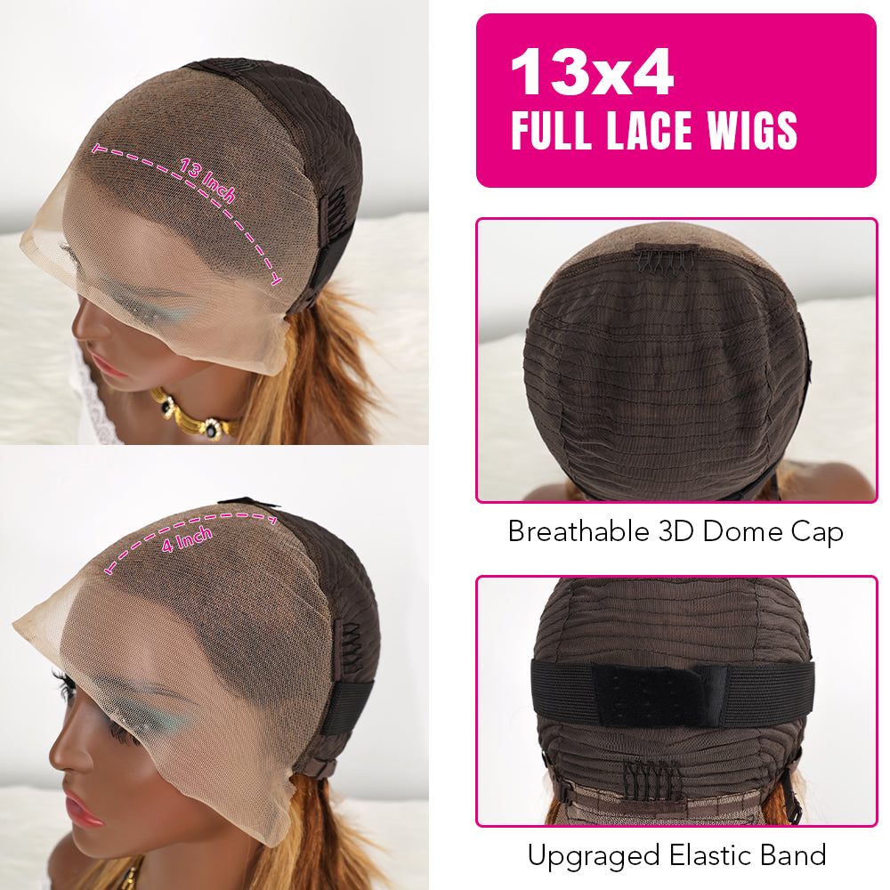 DORIMY Ombre Highlight 4/27 180%Density BOB short hair 10-14Inch Brown Lace Front 100% Human Hair Wigs 13×4 Straight Lace Frontal Wig For Woman