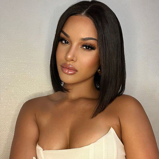 DORIMY Short black hair 180%Density BOB short hair 10-14Inch 1B Black Lace Front 100% Human Hair Wigs 13×4 Smooth Straight Lace Frontal Wig For Woman