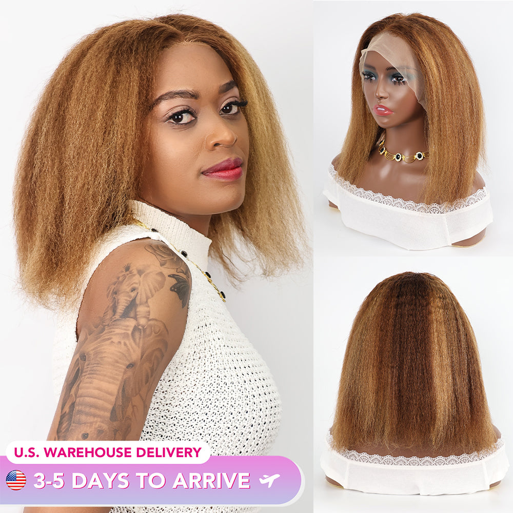 DORIMY 4/27 Burgundy Short Human Hair Wigs 13x4 Bob Kinky Straight Human Hair Wigs Transparent Lace Brazilian Remy Human Hair Wigs