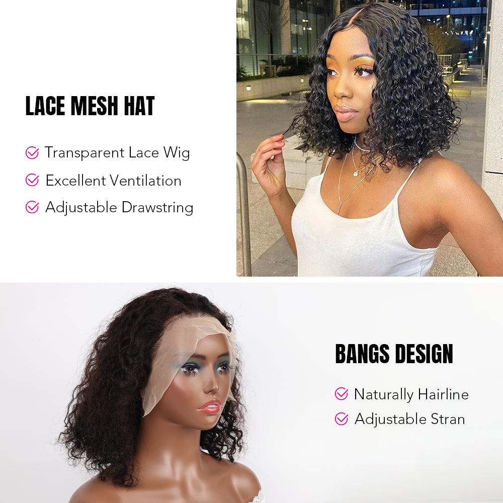 DORIMY Wig Short Bob Hair Wig Nature Black Human Hair Brazilian Curly Transparent 13x4 Deep Wave Lace Frontal Wigs For Black Women