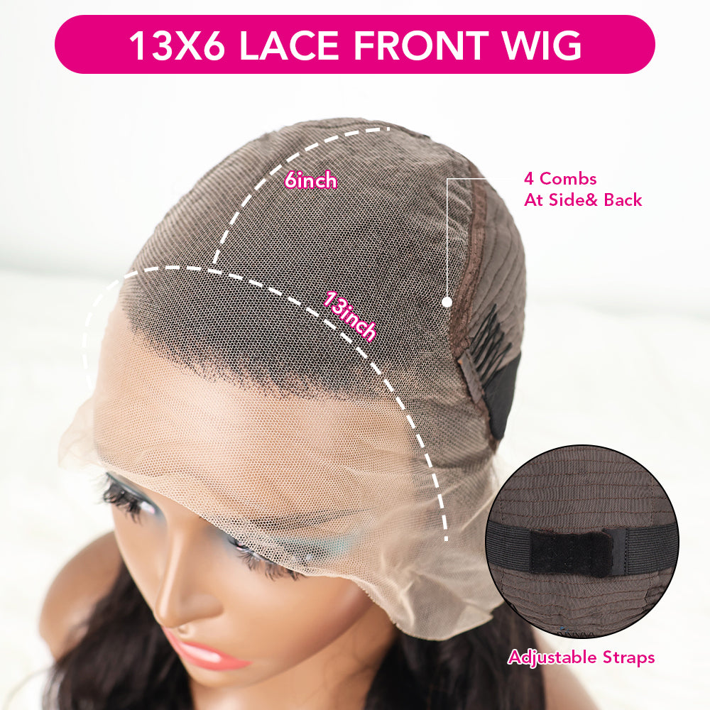 DORIMY 180% Density Natural Black Hair Color 16-34Inch Wavy Lace Frontal Wig For Woman