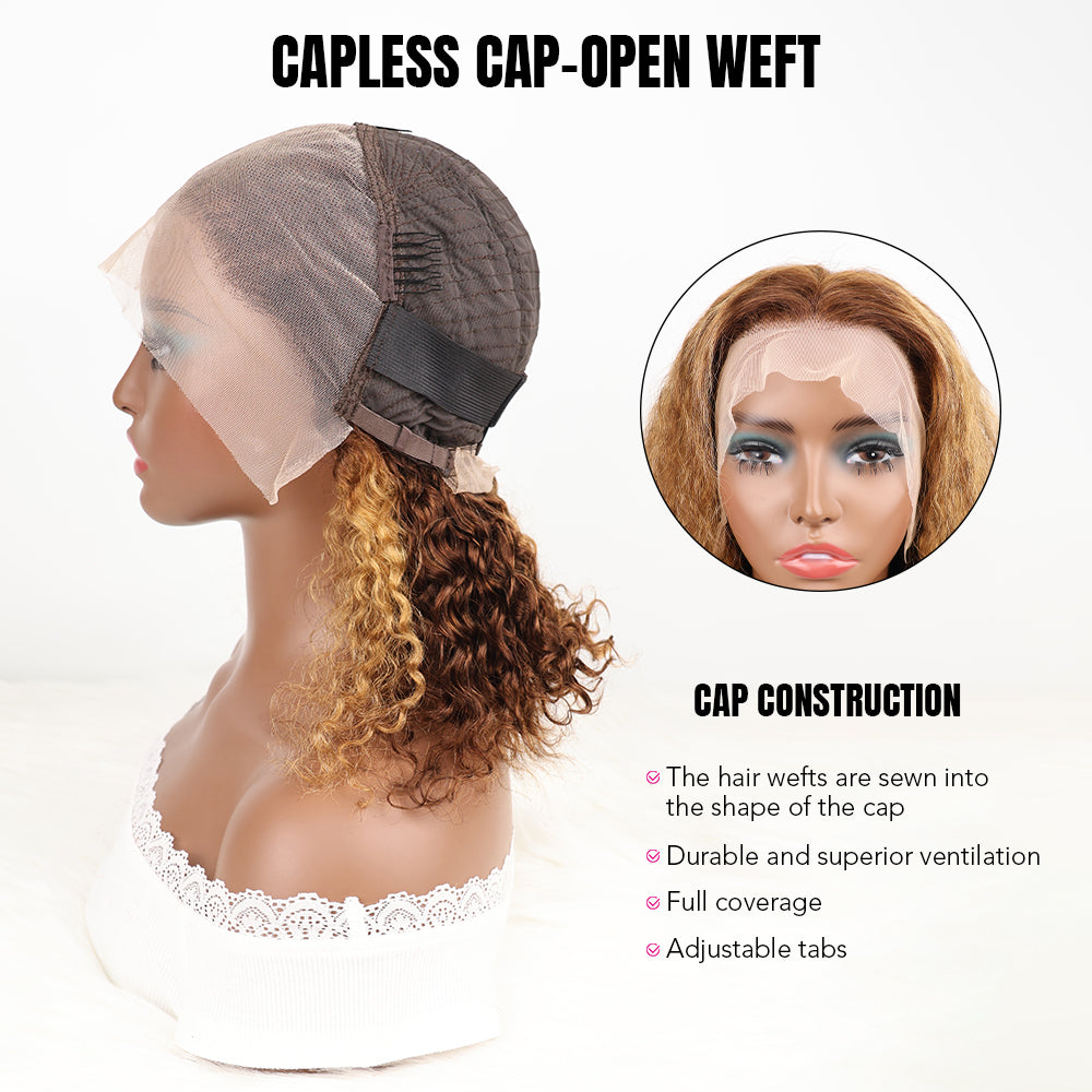 DORIMY Ombre Highlight 4/27 180%Density BOB short hair 10-14Inch Brown Lace Front 100% Human Hair Wigs 13×4 Curly Hair Lace Frontal Wig For Woman