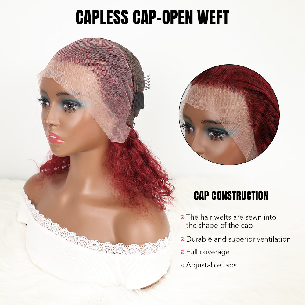 DORIMY 99J Burgundy Short Human Hair Wigs 10-14Inch 180%Density short hair Lace Front 100% Human Hair Wigs 13×4 Curly Lace Frontal Wig For Woman