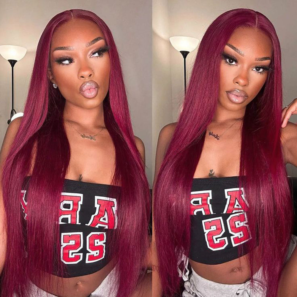 DORIMY 99j 13x6 Transparent Lace Front Wigs Human Hair Pre Plucked with Baby Hair 180 Density 16-34Inch Smooth Straight Lace Frontal Wig For Woman