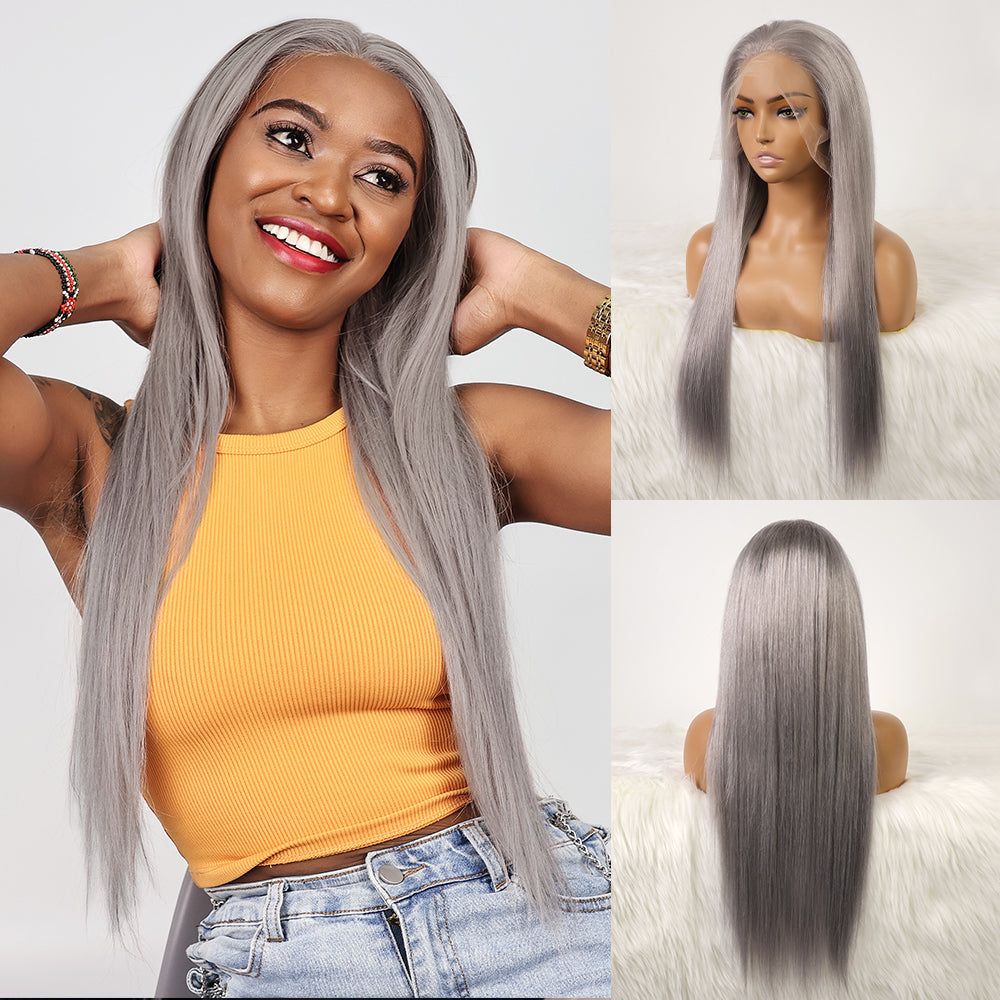 DORIMY 13x6 Silver Gray Women's Lace Wig Transparent Lace Front Human Hair Pre-Plucked Wigs