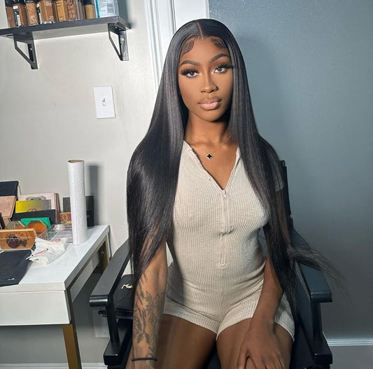 DORIMY 180% Density Natural Black Hair Color 16-40Inch 13x6 Smooth Straight Lace Frontal Wig For Woman