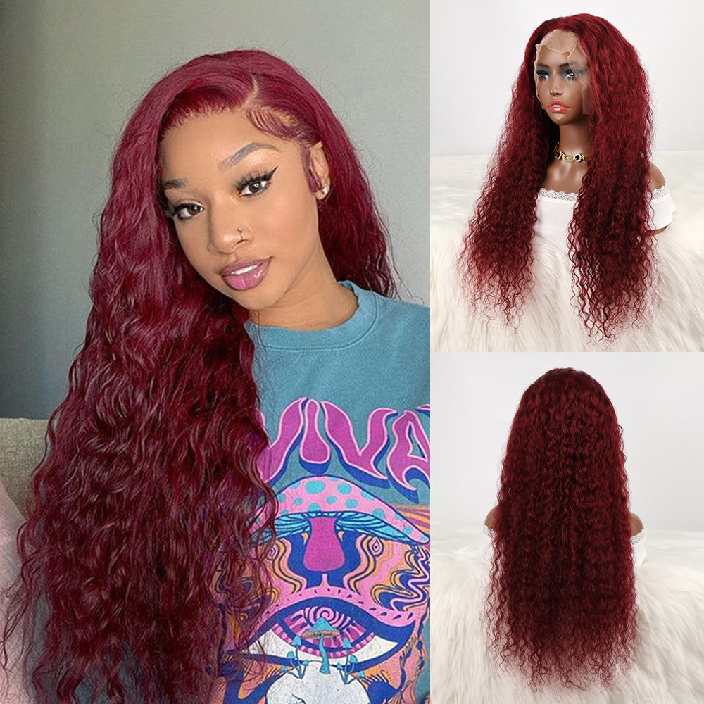 DORIMY Red Wig 99J Lace Front Wig 13X6 Curly Human Hair Wigs Colored Deep Wave 100% Human Hair Wig For Women