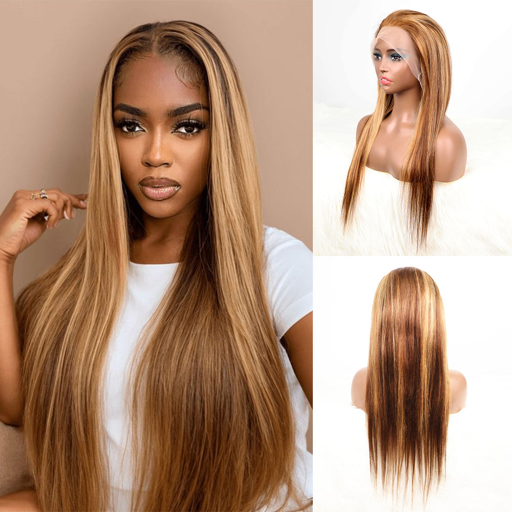 DORIMY Highlight Wig 4/27 180%Density Long hair 16-34Inch Brown Lace Front 100% Human Hair Wigs 13×6 Straight hair Lace Frontal Wig For Woman