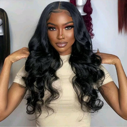 DORIMY 180% Density Natural Black Hair Color 16-34Inch Wavy Lace Frontal Wig For Woman