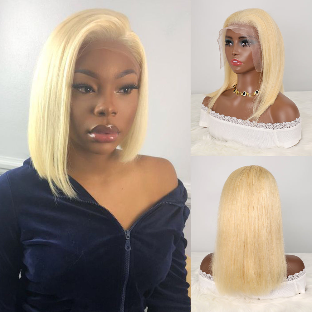 DORIMY Wig 613 Blonde Bob Hair Wig Human Hair Lace Frontal Wig Brazilian Straight Bob Wig Lace Front Human Hair Wig for Women