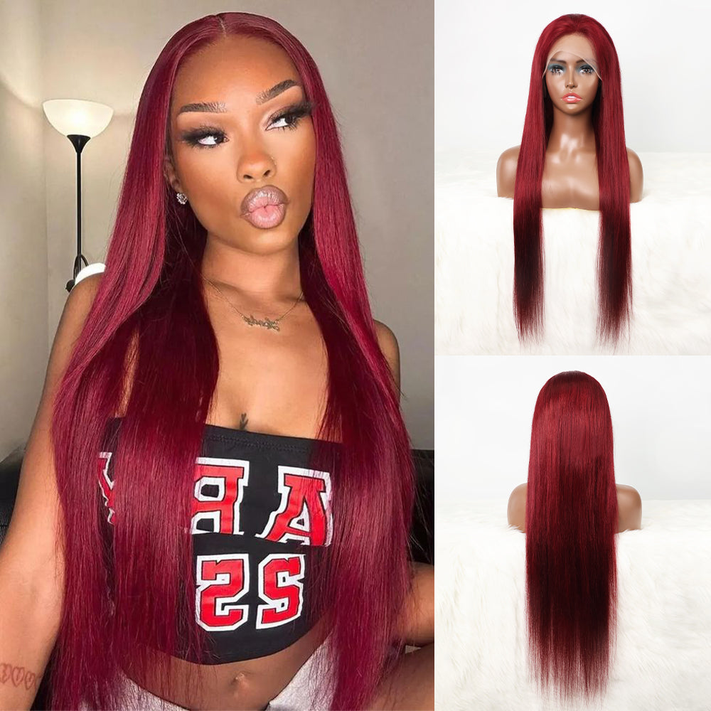 DORIMY 99j 13x6 Transparent Lace Front Wigs Human Hair Pre Plucked with Baby Hair 180 Density 16-34Inch Smooth Straight Lace Frontal Wig For Woman