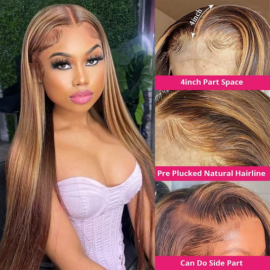 DORIMY Highlight Wig 4/27 180%Density Long hair 16-34Inch Brown Lace Front 100% Human Hair Wigs 13×6 Straight hair Lace Frontal Wig For Woman