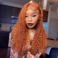 DORIMY 180 Density 350 Ginger Deep Wave 30 32 34 Inch 13x6 Lace Front Wig Orange Curly Human Hair Lace Frontal Wigs Water Wave