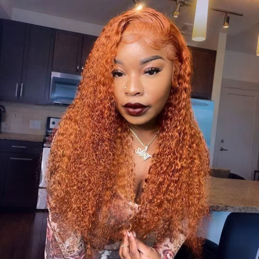 DORIMY Wig 180 Density 350 Ginger Deep Wave 30 32 34 Inch 13x6 Lace Front Wig Orange Curly Human Hair Lace Frontal Wigs Water Wave