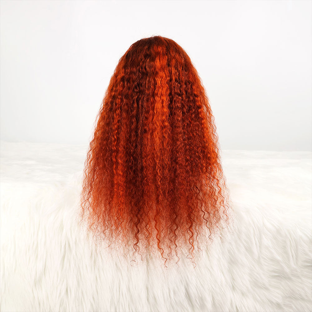 DORIMY 180 Density 350 Ginger Deep Wave 30 32 34 Inch 13x6 Lace Front Wig Orange Curly Human Hair Lace Frontal Wigs Water Wave