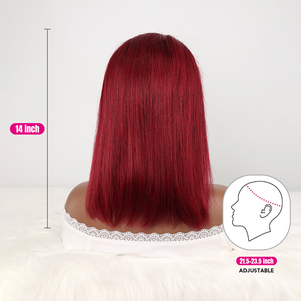 DORIMY 99J Burgundy Short Human Hair Wigs 10-14Inch 180%Density short hair Lace Front 100% Human Hair Wigs 13×4 Smooth Straight Lace Frontal Wig For Woman