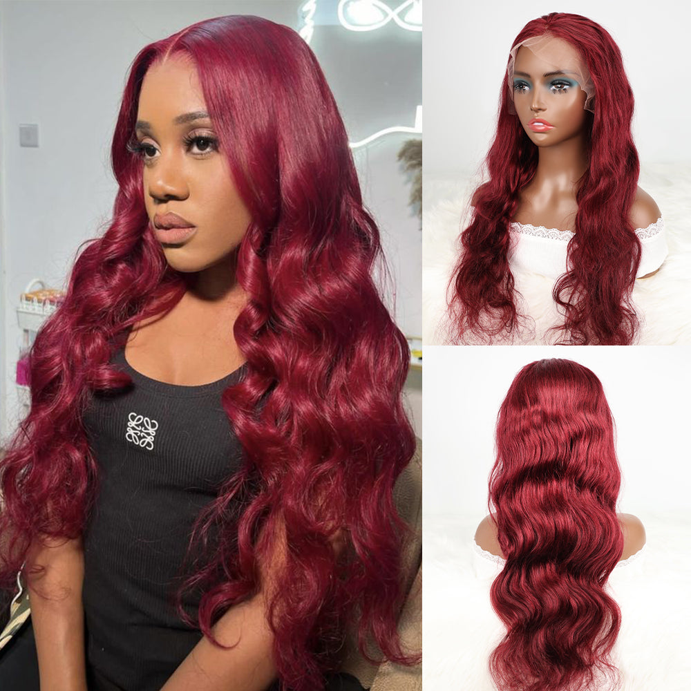 DORIMY 99j 13x6 Transparent Lace Front Wigs Human Hair Pre Plucked with Baby Hair 180 Density 16-34Inch Wavy Lace Frontal Wig For Woman