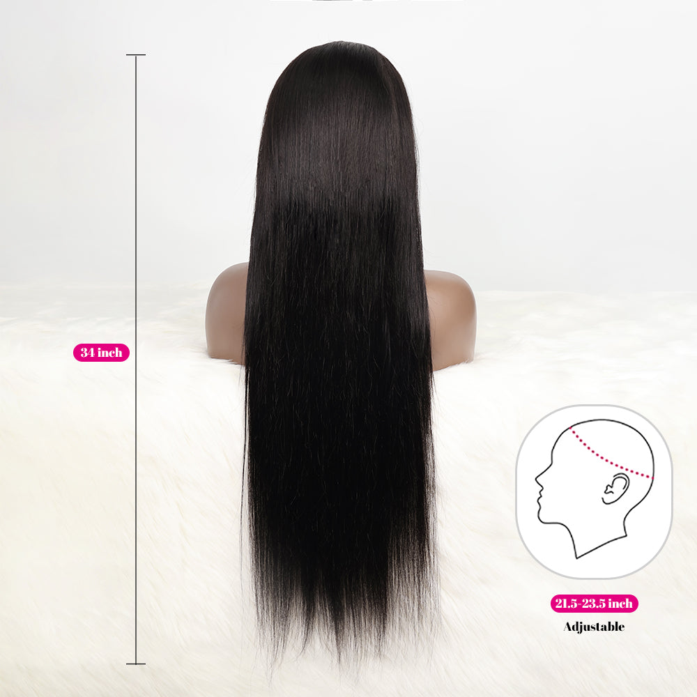DORIMY 180% Density Natural Black Hair Color 16-40Inch 13x6 Smooth Straight Lace Frontal Wig For Woman