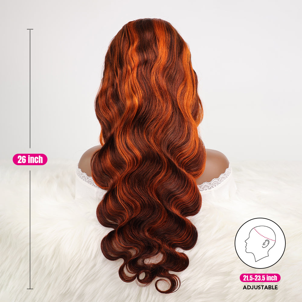 DORIMY 180 Density 4/350 Ginger Deep Wave 16-34Inch 13x6 Lace Front Wig Orange Curly Human Hair Lace Frontal Wigs Wavy Hair