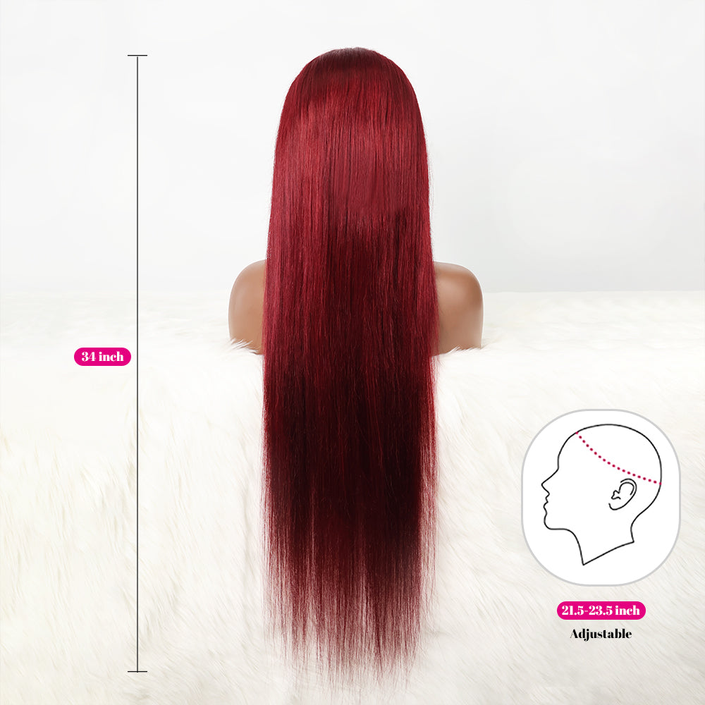 DORIMY 99j 13x6 Transparent Lace Front Wigs Human Hair Pre Plucked with Baby Hair 180 Density 16-34Inch Smooth Straight Lace Frontal Wig For Woman