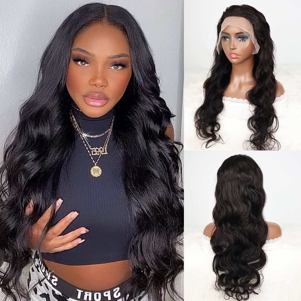 DORIMY 180% Density Natural Black Hair Color 16-34Inch Wavy Lace Frontal Wig For Woman