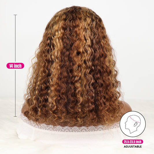 DORIMY Ombre Highlight 4/27 180%Density BOB short hair 10-14Inch Brown Lace Front 100% Human Hair Wigs 13×4 Curly Hair Lace Frontal Wig For Woman