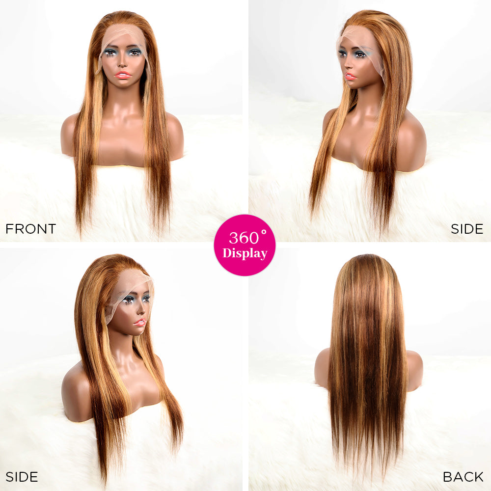 DORIMY Highlight Wig 4/27 180%Density Long hair 16-34Inch Brown Lace Front 100% Human Hair Wigs 13×6 Straight hair Lace Frontal Wig For Woman
