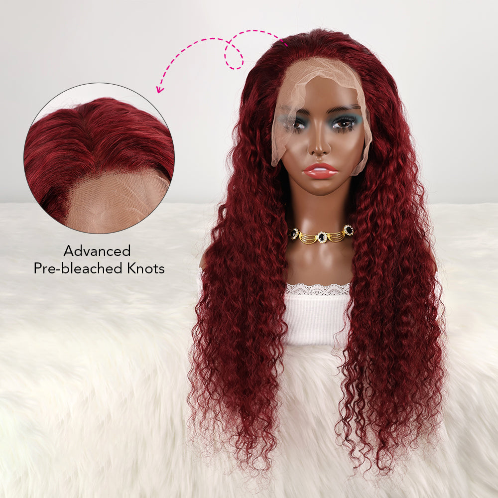 DORIMY Red Wig 99J Lace Front Wig 13X6 Curly Human Hair Wigs Colored Deep Wave 100% Human Hair Wig For Women