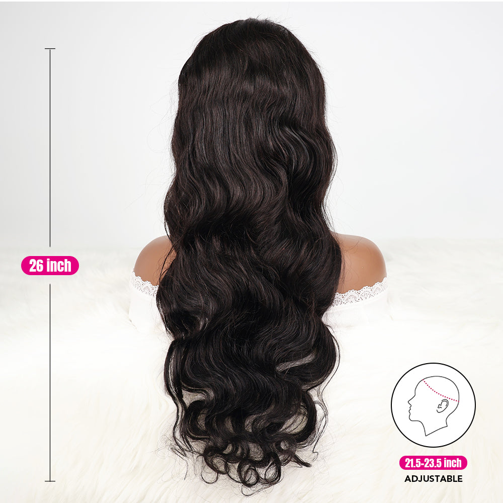 DORIMY 180% Density Natural Black Hair Color 16-34Inch Wavy Lace Frontal Wig For Woman