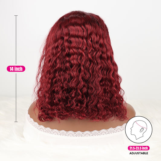 DORIMY 99J Burgundy Short Human Hair Wigs 10-14Inch 180%Density short hair Lace Front 100% Human Hair Wigs 13×4 Curly Lace Frontal Wig For Woman