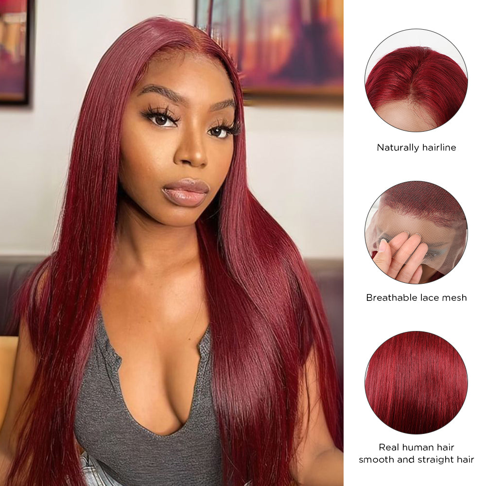 DORIMY 99j 13x6 Transparent Lace Front Wigs Human Hair Pre Plucked with Baby Hair 180 Density 16-34Inch Smooth Straight Lace Frontal Wig For Woman