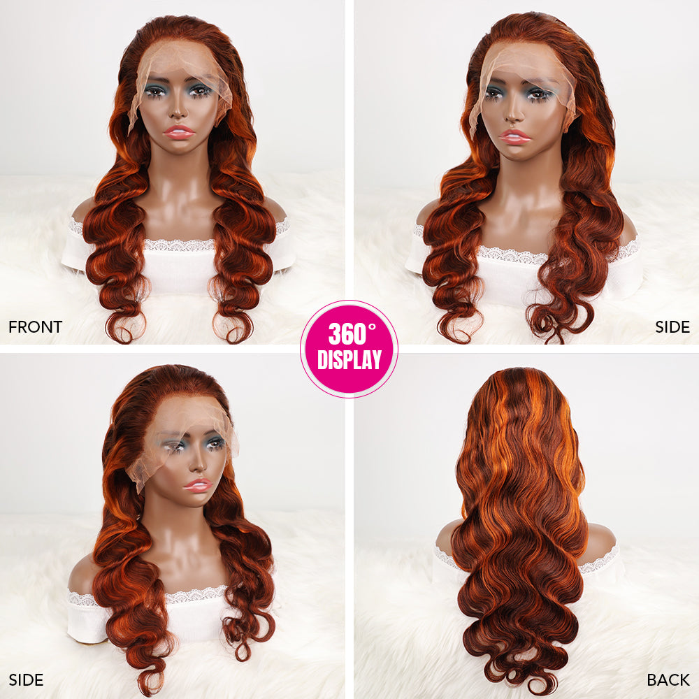 DORIMY 180 Density 4/350 Ginger Deep Wave 16-34Inch 13x6 Lace Front Wig Orange Curly Human Hair Lace Frontal Wigs Wavy Hair