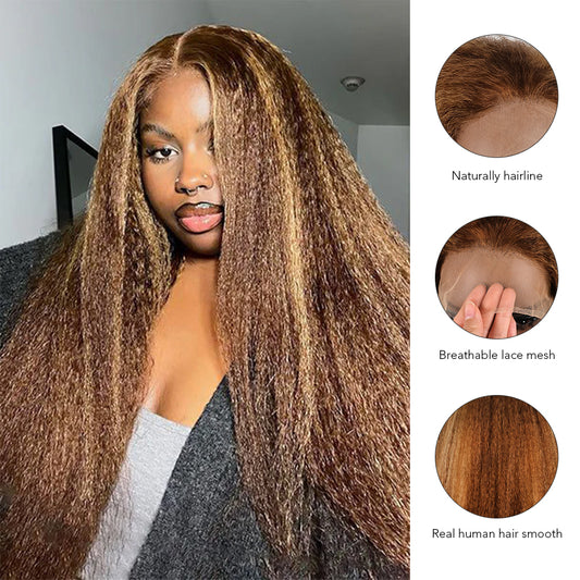 DORIMY 16-34Inch Highlight Curly 13x6 180%Density Lace Front Wig 4/27 Brown Colored Deep small Curly Transpare Lace Frontal Human Hair Wigs