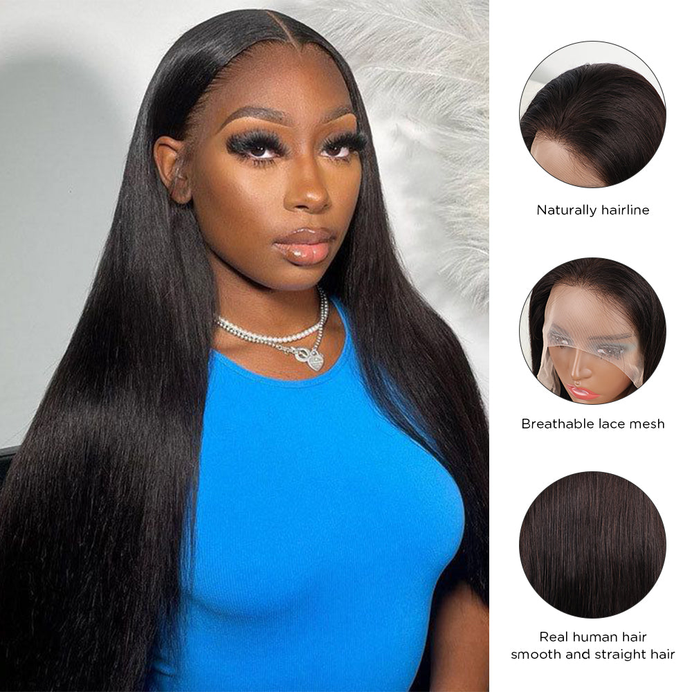 DORIMY 180% Density Natural Black Hair Color 16-40Inch 13x6 Smooth Straight Lace Frontal Wig For Woman