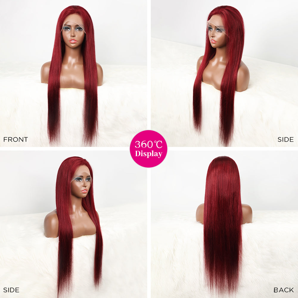 DORIMY 99j 13x6 Transparent Lace Front Wigs Human Hair Pre Plucked with Baby Hair 180 Density 16-34Inch Smooth Straight Lace Frontal Wig For Woman