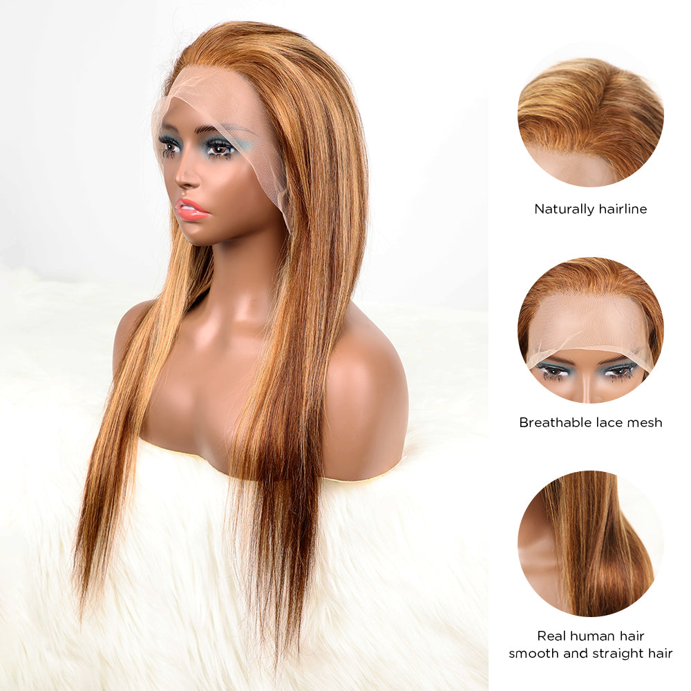 DORIMY Highlight Wig 4/27 180%Density Long hair 16-34Inch Brown Lace Front 100% Human Hair Wigs 13×6 Straight hair Lace Frontal Wig For Woman